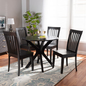 Baxton Studio Baxton Studio Zora 5-Piece Dining Set: Modern Dark Brown Wood Table & Scoop-Seat Chairs for Elegance Zora-Dark Brown-5PC Dining Set
