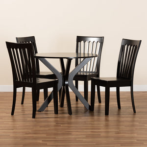 Baxton Studio Baxton Studio Zora 5-Piece Dining Set: Modern Dark Brown Wood Table & Scoop-Seat Chairs for Elegance Zora-Dark Brown-5PC Dining Set