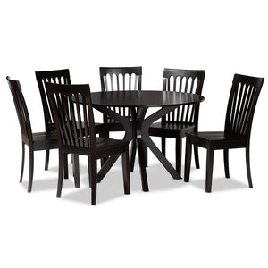 Baxton Studio Baxton Studio Zora 7-Piece Modern Dining Set - Dark Brown Wood, Ergonomic Chairs, Sleek Design Zora-Dark Brown-7PC Dining Set