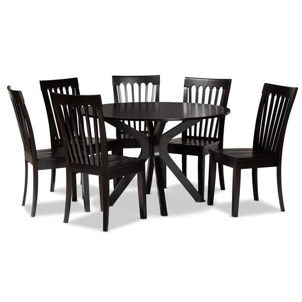 Baxton Studio Baxton Studio Zora 7-Piece Modern Dining Set - Dark Brown Wood, Ergonomic Chairs, Sleek Design Zora-Dark Brown-7PC Dining Set