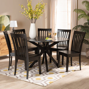 Baxton Studio Baxton Studio Zora 7-Piece Modern Dining Set - Dark Brown Wood, Ergonomic Chairs, Sleek Design Zora-Dark Brown-7PC Dining Set
