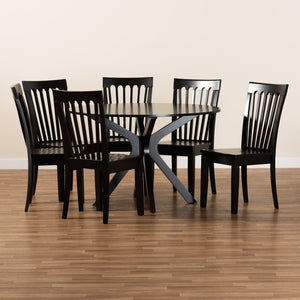 Baxton Studio Baxton Studio Zora 7-Piece Modern Dining Set - Dark Brown Wood, Ergonomic Chairs, Sleek Design Zora-Dark Brown-7PC Dining Set