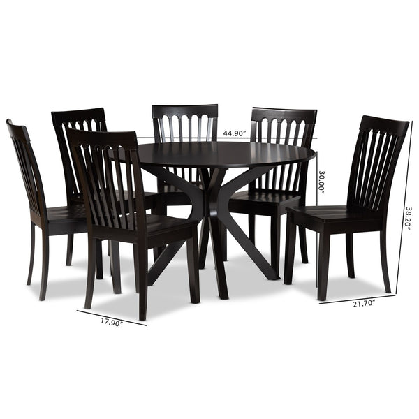 Baxton Studio Baxton Studio Zora 7-Piece Modern Dining Set - Dark Brown Wood, Ergonomic Chairs, Sleek Design Zora-Dark Brown-7PC Dining Set