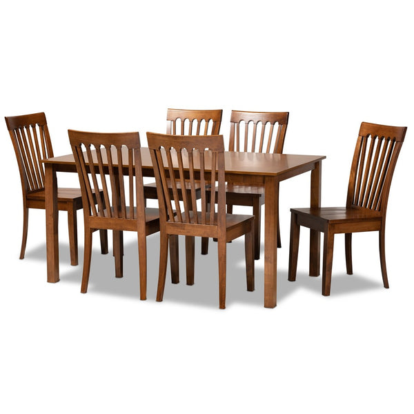 Baxton Studio Baxton Studio Erion 7-Piece Walnut Brown Dining Set with Modern Scoop Seats & Cut-Out Backs Erion-Walnut-7PC Dining Set