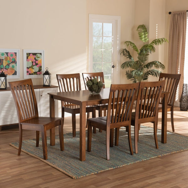 Baxton Studio Baxton Studio Erion 7-Piece Walnut Brown Dining Set with Modern Scoop Seats & Cut-Out Backs Erion-Walnut-7PC Dining Set