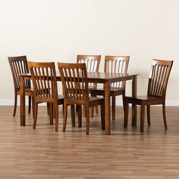 Baxton Studio Baxton Studio Erion 7-Piece Walnut Brown Dining Set with Modern Scoop Seats & Cut-Out Backs Erion-Walnut-7PC Dining Set