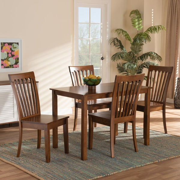 Baxton Studio Baxton Erion Modern 5-Piece Walnut Brown Dining Set with Stylish Chairs for Comfort & Elegance Erion-Walnut-5PC Dining Set