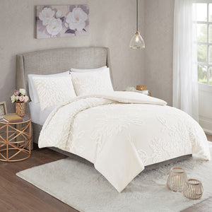 English Elm King/Cal King Veronica Tufted Cotton Chenille Floral Duvet Cover Set - Shabby Chic, Button Closure, Machine Washable, Includes 2 Shams B035129182