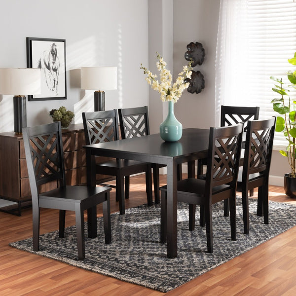 Baxton Studio Baxton Studio Ani 7-Piece Dining Set - Modern Dark Brown Wood Table & Chairs for Stylish Dining Spaces Ani-Dark Brown-7PC Dining Set