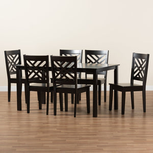 Baxton Studio Baxton Studio Ani 7-Piece Dining Set - Modern Dark Brown Wood Table & Chairs for Stylish Dining Spaces Ani-Dark Brown-7PC Dining Set