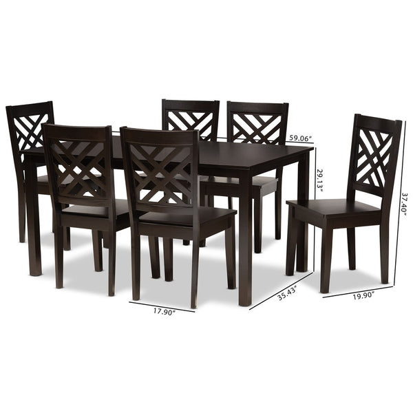 Baxton Studio Baxton Studio Ani 7-Piece Dining Set - Modern Dark Brown Wood Table & Chairs for Stylish Dining Spaces Ani-Dark Brown-7PC Dining Set