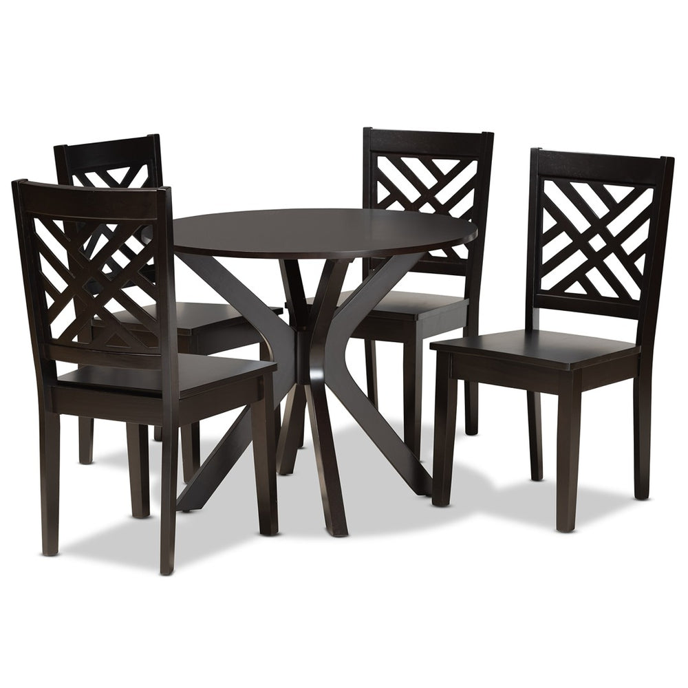 Baxton Studio Baxton Studio Ela 5-Piece Dark Brown Wood Dining Set - Modern Circular Table & Stylish Chairs Ela-Dark Brown-5PC Dining Set