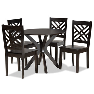 Baxton Studio Baxton Studio Ela 5-Piece Dark Brown Wood Dining Set - Modern Circular Table & Stylish Chairs Ela-Dark Brown-5PC Dining Set