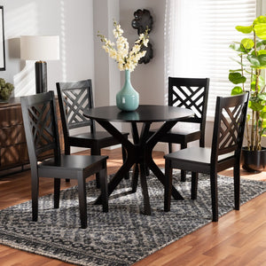 Baxton Studio Baxton Studio Ela 5-Piece Dark Brown Wood Dining Set - Modern Circular Table & Stylish Chairs Ela-Dark Brown-5PC Dining Set