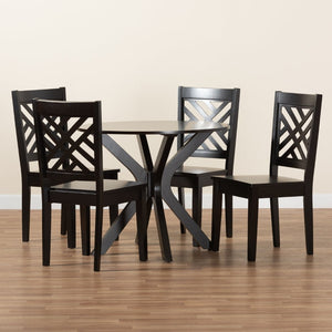 Baxton Studio Baxton Studio Ela 5-Piece Dark Brown Wood Dining Set - Modern Circular Table & Stylish Chairs Ela-Dark Brown-5PC Dining Set