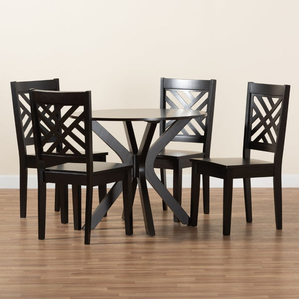 Baxton Studio Baxton Studio Ela 5-Piece Dark Brown Wood Dining Set - Modern Circular Table & Stylish Chairs Ela-Dark Brown-5PC Dining Set