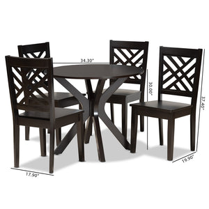 Baxton Studio Baxton Studio Ela 5-Piece Dark Brown Wood Dining Set - Modern Circular Table & Stylish Chairs Ela-Dark Brown-5PC Dining Set