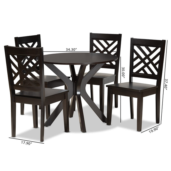 Baxton Studio Baxton Studio Ela 5-Piece Dark Brown Wood Dining Set - Modern Circular Table & Stylish Chairs Ela-Dark Brown-5PC Dining Set