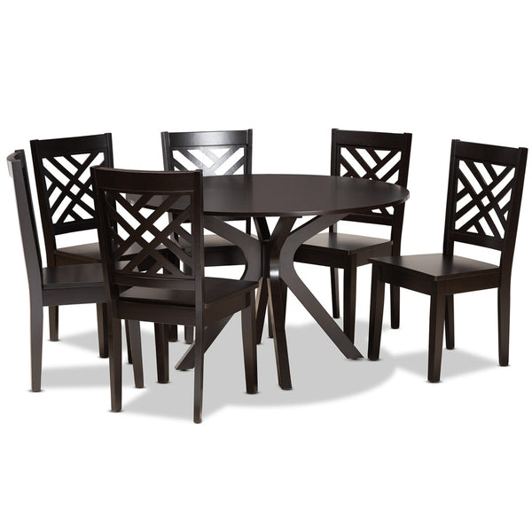 Baxton Studio Baxton Studio Ela 7-Piece Dark Brown Dining Set - Modern Circular Table & Stylish Chairs for Comfort Ela-Dark Brown-7PC Dining Set