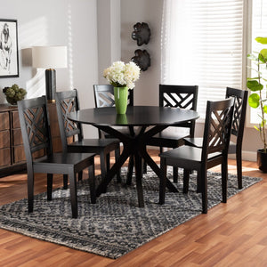Baxton Studio Baxton Studio Ela 7-Piece Dark Brown Dining Set - Modern Circular Table & Stylish Chairs for Comfort Ela-Dark Brown-7PC Dining Set