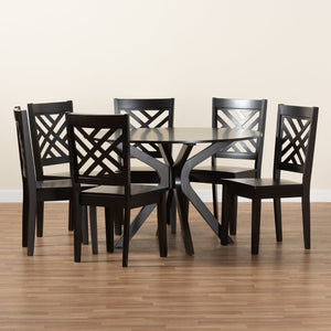 Baxton Studio Baxton Studio Ela 7-Piece Dark Brown Dining Set - Modern Circular Table & Stylish Chairs for Comfort Ela-Dark Brown-7PC Dining Set