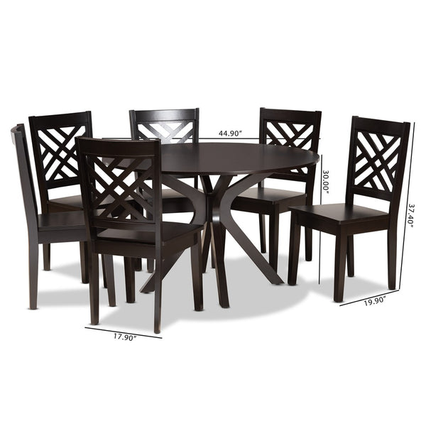 Baxton Studio Baxton Studio Ela 7-Piece Dark Brown Dining Set - Modern Circular Table & Stylish Chairs for Comfort Ela-Dark Brown-7PC Dining Set