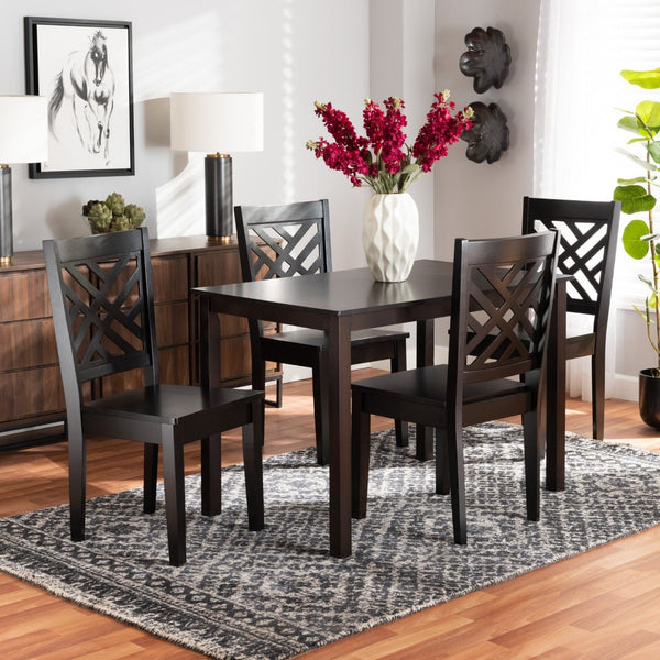 Baxton Studio Baxton Studio Ani 5-Piece Modern Dining Set in Dark Brown - Stylish Table & Unique Chairs for Comfort Ani-Dark Brown-5PC Dining Set
