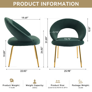 English Elm 061-Set Of 1 Elegant Green Velvet Dining Chair With Curved Backrest & Golden Metal Legs For Style W527P255476
