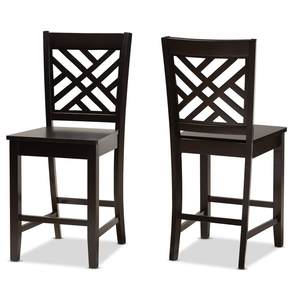 Baxton Studio Baxton Caron Modern Counter Stool Set - 2-Piece Dark Brown Wood Stools for Kitchen & Dining Areas RH317P-Dark Brown Wood Flat Seat-PC