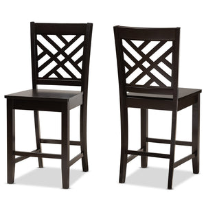 Baxton Studio Baxton Caron Modern Counter Stool Set - 2-Piece Dark Brown Wood Stools for Kitchen & Dining Areas RH317P-Dark Brown Wood Flat Seat-PC