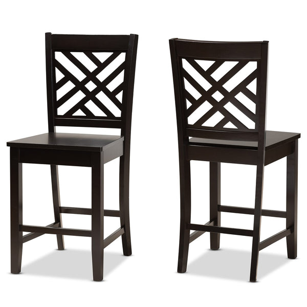 Baxton Studio Baxton Caron Modern Counter Stool Set - 2-Piece Dark Brown Wood Stools for Kitchen & Dining Areas RH317P-Dark Brown Wood Flat Seat-PC