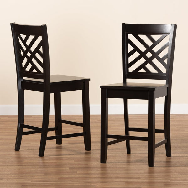 Baxton Studio Baxton Caron Modern Counter Stool Set - 2-Piece Dark Brown Wood Stools for Kitchen & Dining Areas RH317P-Dark Brown Wood Flat Seat-PC