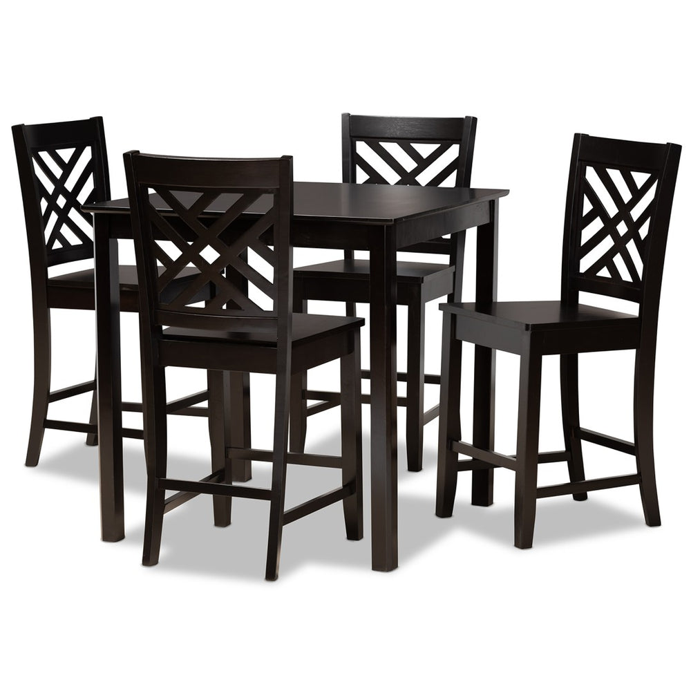 Baxton Studio Baxton Caron 5-Piece Pub Set - Modern Dark Brown Wood Table & Stools for Compact Dining Spaces RH317P-Dark Brown-5PC Pub Set