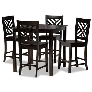 Baxton Studio Baxton Caron 5-Piece Pub Set - Modern Dark Brown Wood Table & Stools for Compact Dining Spaces RH317P-Dark Brown-5PC Pub Set