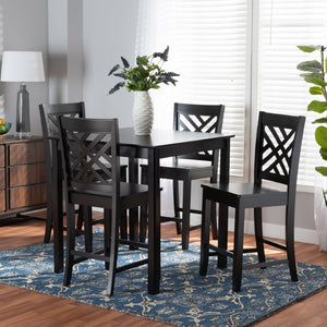 Baxton Studio Baxton Caron 5-Piece Pub Set - Modern Dark Brown Wood Table & Stools for Compact Dining Spaces RH317P-Dark Brown-5PC Pub Set