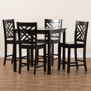 Baxton Studio Baxton Caron 5-Piece Pub Set - Modern Dark Brown Wood Table & Stools for Compact Dining Spaces RH317P-Dark Brown-5PC Pub Set