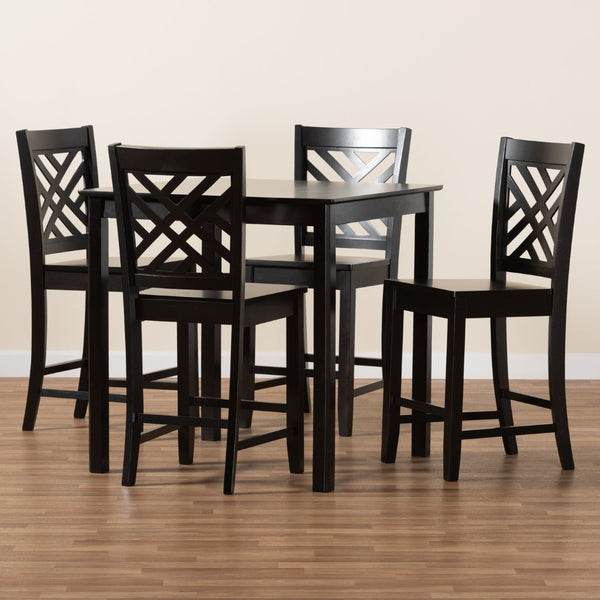 Baxton Studio Baxton Caron 5-Piece Pub Set - Modern Dark Brown Wood Table & Stools for Compact Dining Spaces RH317P-Dark Brown-5PC Pub Set