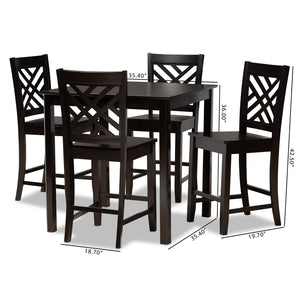 Baxton Studio Baxton Caron 5-Piece Pub Set - Modern Dark Brown Wood Table & Stools for Compact Dining Spaces RH317P-Dark Brown-5PC Pub Set