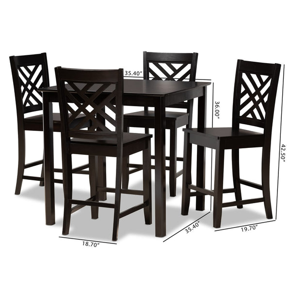 Baxton Studio Baxton Caron 5-Piece Pub Set - Modern Dark Brown Wood Table & Stools for Compact Dining Spaces RH317P-Dark Brown-5PC Pub Set