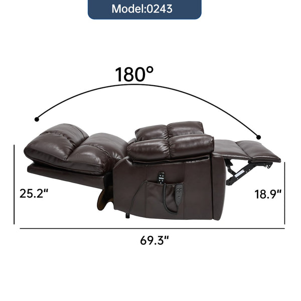 English Elm Brown Leatheraire Power Lift Recliner Dual Motor Massage Heat Heavy Duty 350lb W1803P340308
