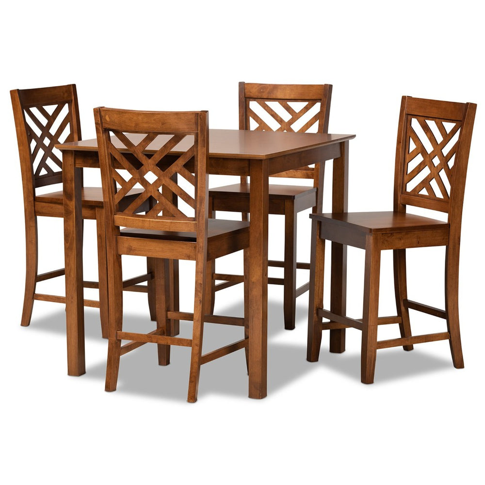 Baxton Studio Baxton Caron 5-Piece Walnut Brown Pub Set - Modern Design with Square Table & Comfortable Stools RH317P-Walnut-5PC Pub Set