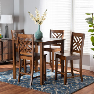 Baxton Studio Baxton Caron 5-Piece Walnut Brown Pub Set - Modern Design with Square Table & Comfortable Stools RH317P-Walnut-5PC Pub Set