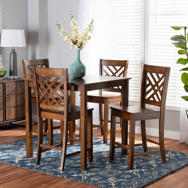 Baxton Studio Baxton Caron 5-Piece Walnut Brown Pub Set - Modern Design with Square Table & Comfortable Stools RH317P-Walnut-5PC Pub Set