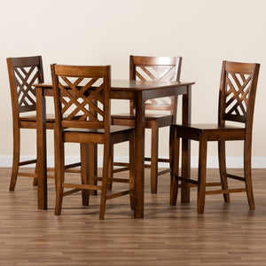 Baxton Studio Baxton Caron 5-Piece Walnut Brown Pub Set - Modern Design with Square Table & Comfortable Stools RH317P-Walnut-5PC Pub Set