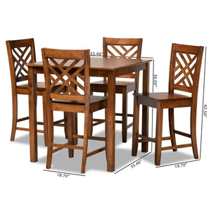 Baxton Studio Baxton Caron 5-Piece Walnut Brown Pub Set - Modern Design with Square Table & Comfortable Stools RH317P-Walnut-5PC Pub Set