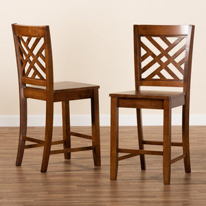 Baxton Studio Baxton Caron Modern Counter Stool Set - 2-Piece Walnut Brown Design for Stylish Kitchen Dining RH317P-Walnut Wood Flat Seat-PC