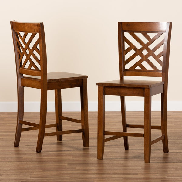 Baxton Studio Baxton Caron Modern Counter Stool Set - 2-Piece Walnut Brown Design for Stylish Kitchen Dining RH317P-Walnut Wood Flat Seat-PC
