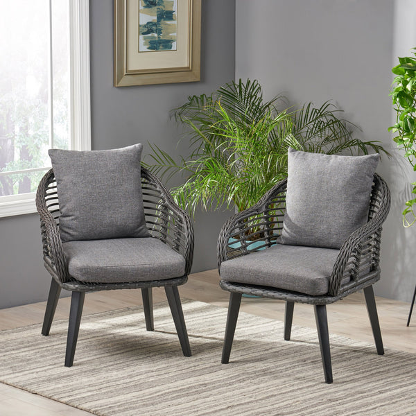 English Elm Christopher Knight Home® - TATIANA Grey Dining Chairs Set of 2 – Aluminum Frame, Woven Polyethylene Rattan, Water‑Resistant Cushions, Lightweight Rust‑Resistant Design 65042.00GRY