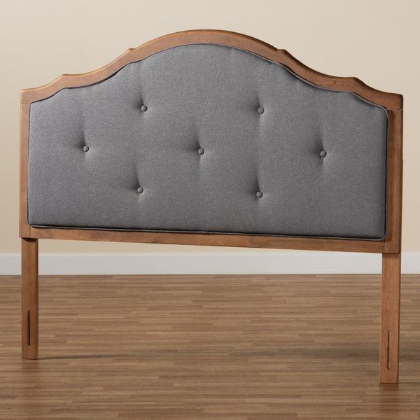 Baxton Studio Baxton Studio Gala Queen Size Arched Headboard: Vintage Tufted Fabric & Walnut Finish Elegance MG9743-Dark Grey/Walnut-HB-Queen