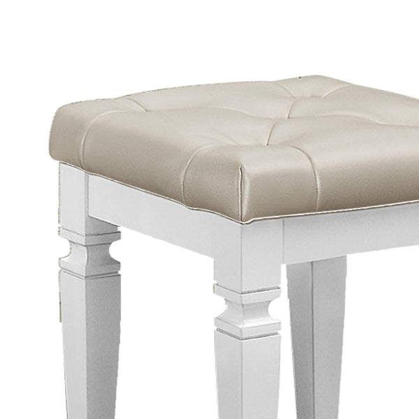 English Elm Modern Allura Tufted Vanity Stool with Acrylic Crystal Accent, Luxurious Faux Leather Seat, Chic Bedroom Accent Piece White 18.5 L x 17 W x 8.5 H B011P366052